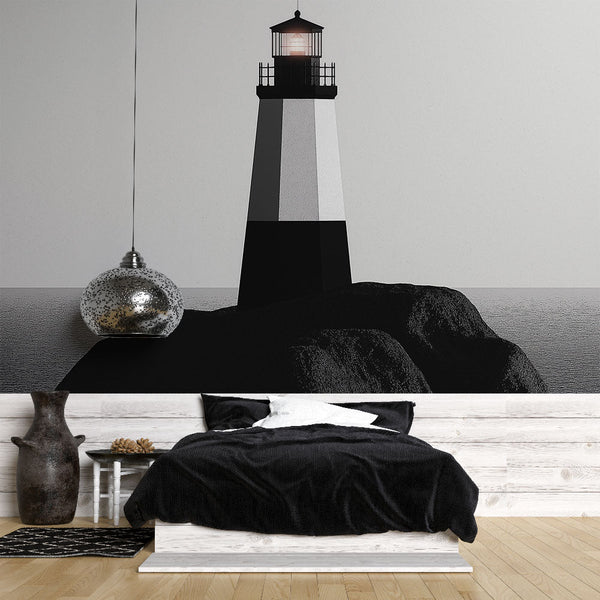 Minimalist Lighthouse Wallpaper | Black White Marine Mural