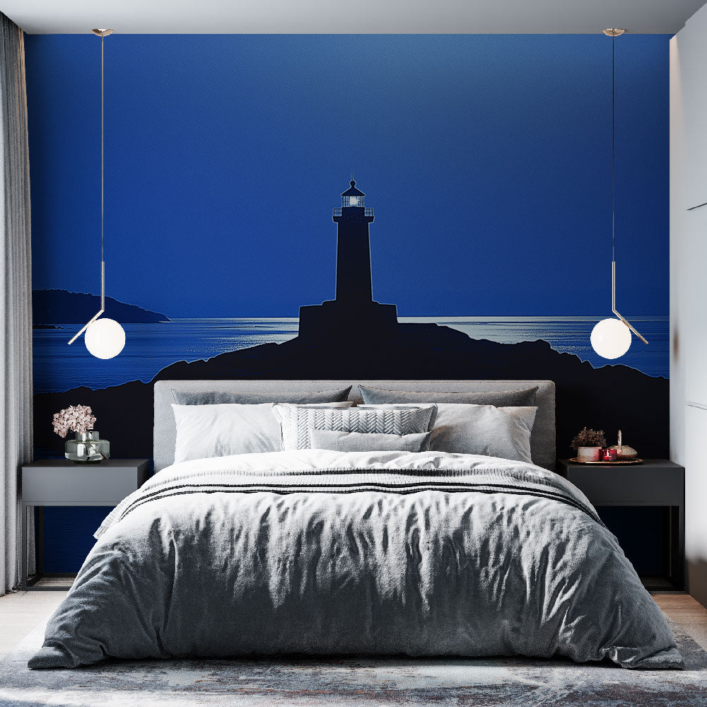 Silhouette Lighthouse Wallpaper | Nocturnal Marine Mural
