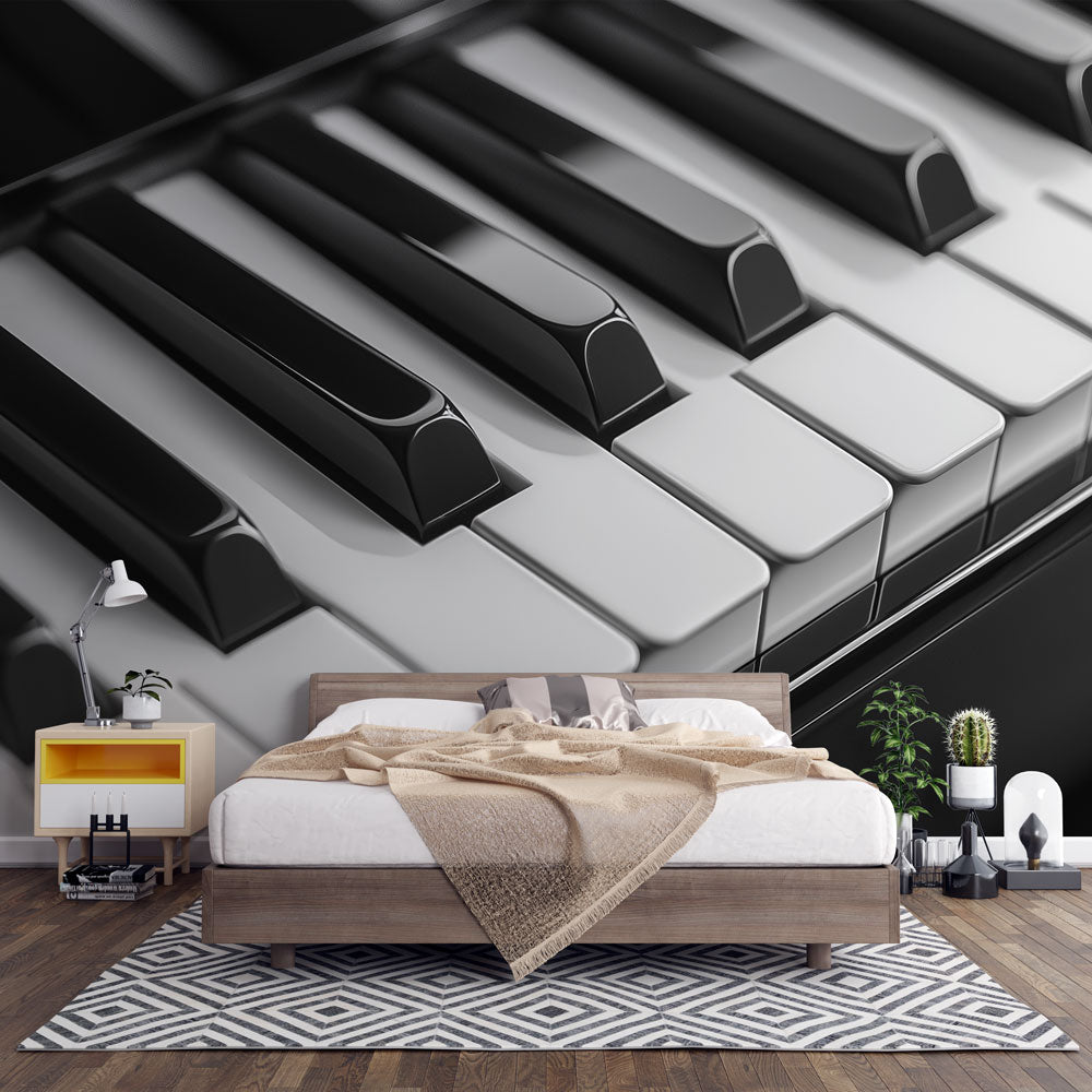 Piano Keyboard Wallpaper | Elegant Black and White Wall Mural
