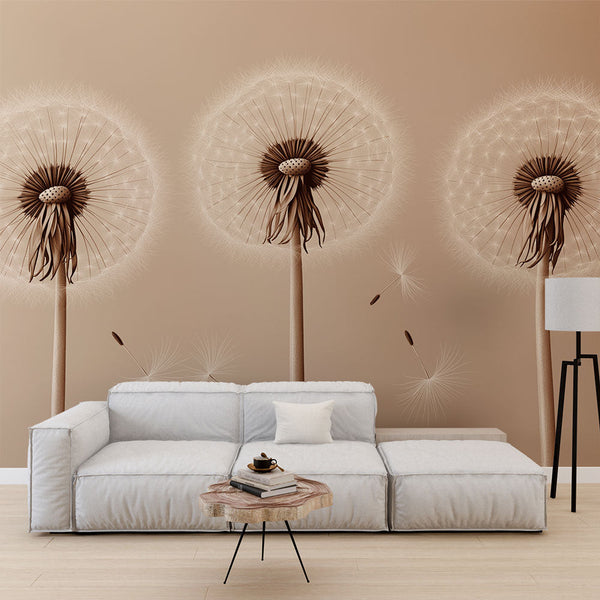 Soft Tone Dandelion Wallpaper | Beige Wall Mural