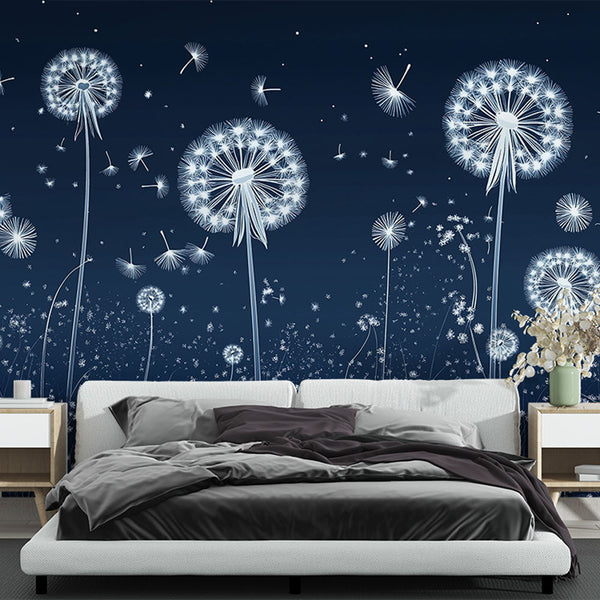 Luminous Dandelion Wallpaper | Night Wall Mural