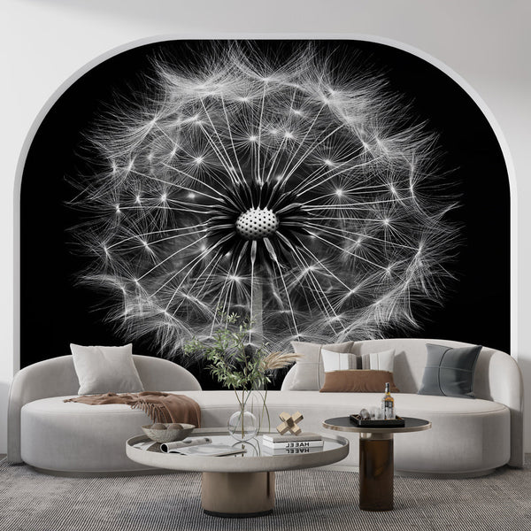 Abstract Dandelion Wallpaper | Monochrome Wall Mural