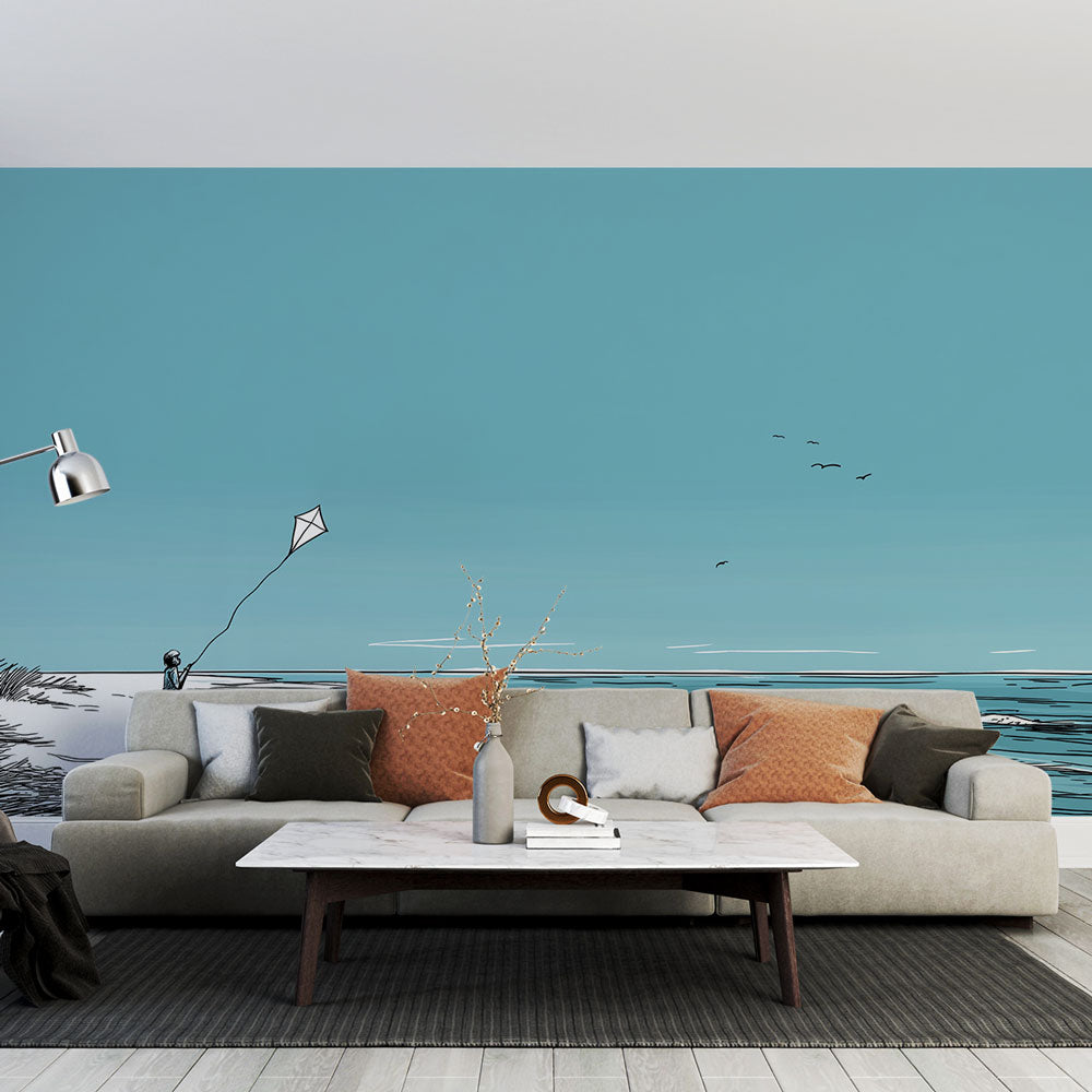 Beach Kite Wallpaper | Child Flying a Kite Beside the Sea