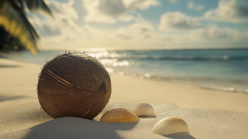 Beach Wallpaper | Tropical Relaxation with Coconuts and Shells