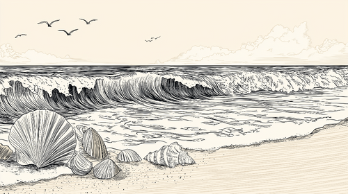 Beach and Seashell Wallpaper | Fine Waves and Shells