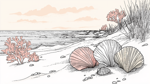 Beach Wallpaper | Seashells and Corals on a Soft Marine Ground