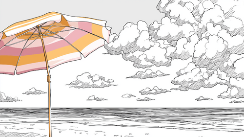 Beach Parasol Wallpaper | Striped Umbrella on a Minimalist Sea
