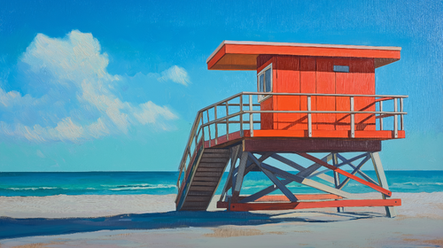 Beach Wallpaper | Vibrant Lifeguard Station by the Ocean Mural