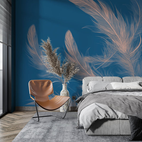 Feather Wallpaper | Teal Blue Wall Mural