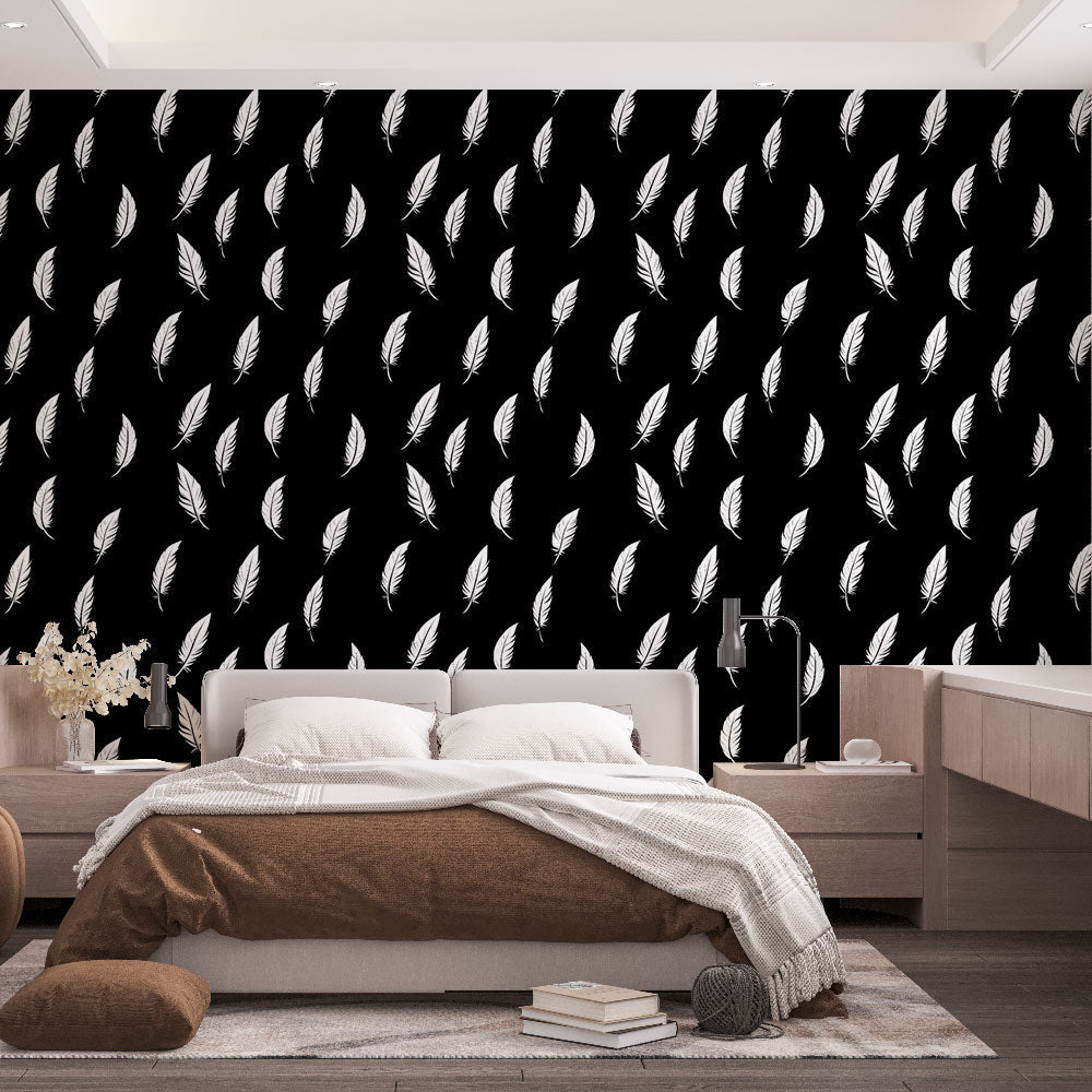 Feather Wallpaper | White Plumes on Deep Black