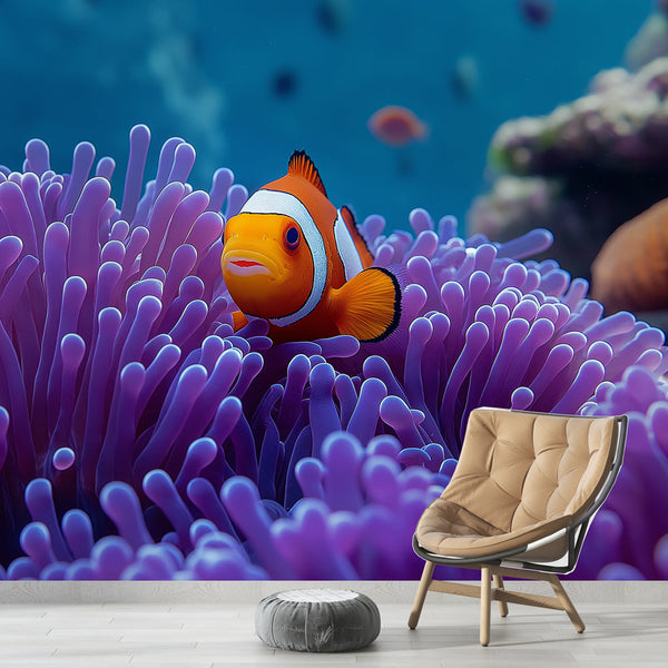 Clownfish Violet Wallpaper | Anemone Wall Mural