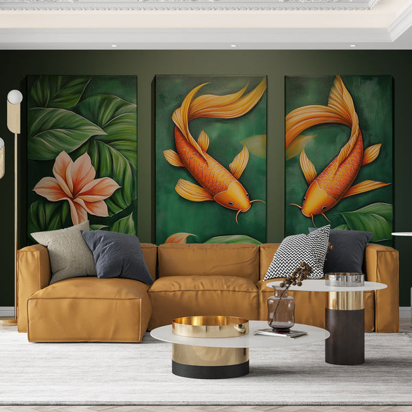 Koi Fish Wallpaper | Golden Fish and Tropical Foliage