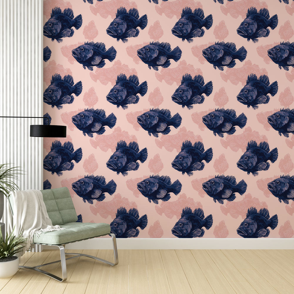 Fish Wallpaper | Deep Blue Fish Swimming on a Pink Ground