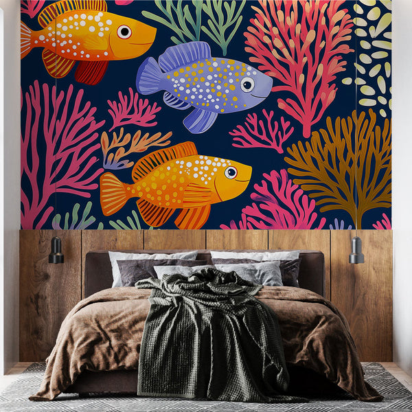 Colourful Fish Wallpaper | Aquatic Coral Wall Mural