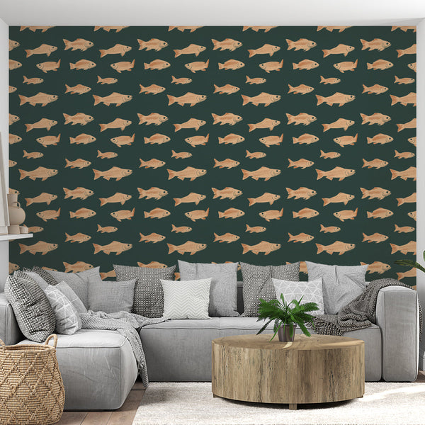 Fish Wallpaper | Playful Fish Motif on a Deep Ground