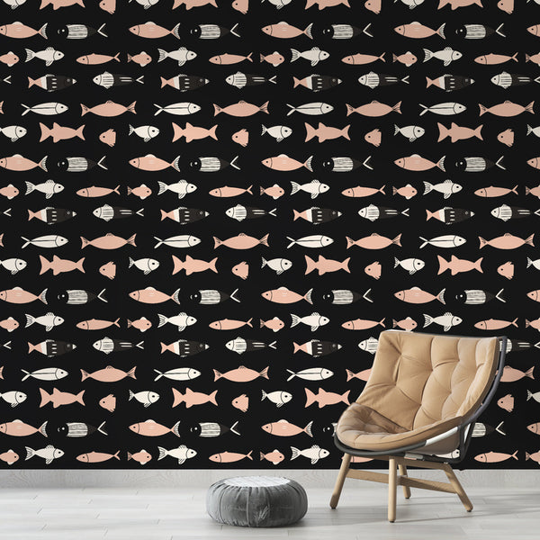 Fish Wallpaper | Stylized Colorful Fish on a Black Ground