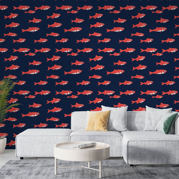 Goldfish Wallpaper | Playful Fish on a Deep Marine Ground