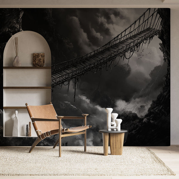 Suspended Bridge Mystery Wallpaper | B&W Wall Mural