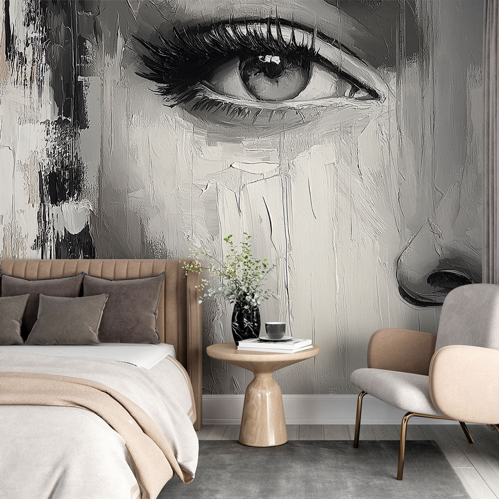 Subtle Portrait Wallpaper | Black White Beige Wall Mural
