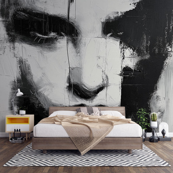 Abstract Portrait Wallpaper | Expressive Black White Wall Mural