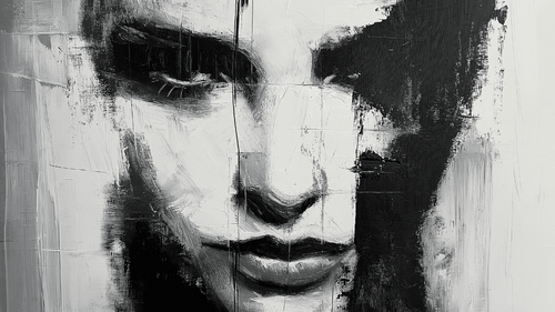 Abstract Portrait Wallpaper | Expressive Black White Wall Mural