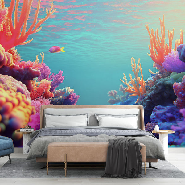 Coral reef wallpaper | Bright colors fish soothing ocean mural