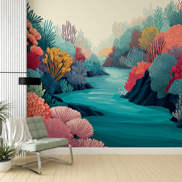Coral Reef Wallpaper | Multicolored Corals and Marine Vegetation
