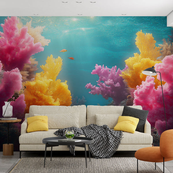 Coral reef wallpaper | Colorful underwater vibrant corals mural