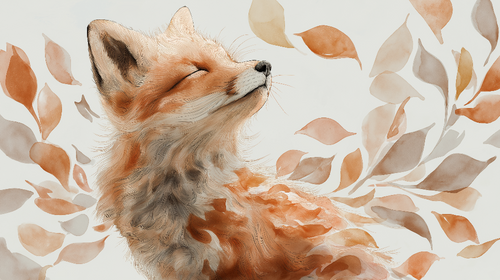 Artistic Fox Wallpaper | Calm Fox Framed by Autumn Leaves