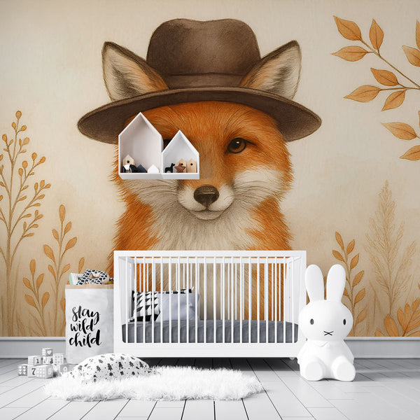 Elegant Fox Wallpaper | Fox in a Hat with Autumn Foliage