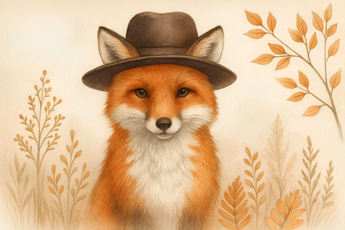 Elegant Fox Wallpaper | Fox in a Hat with Autumn Foliage
