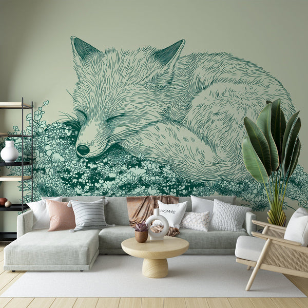 Sleeping Fox Wallpaper | Fox Resting on a Bed of Flowers