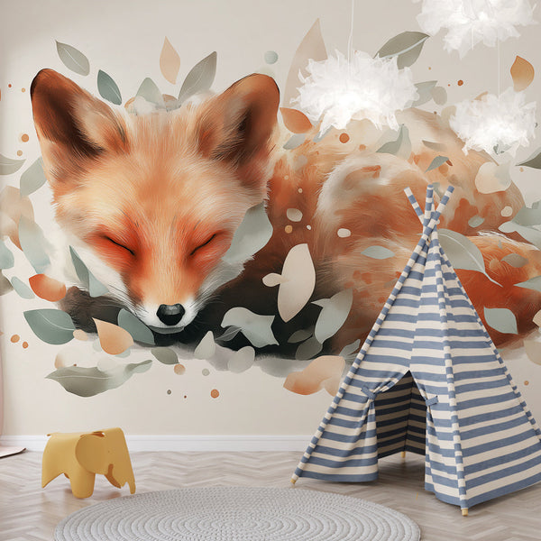 Sleeping Fox Wallpaper | Soft Fox Among Colorful Leaves