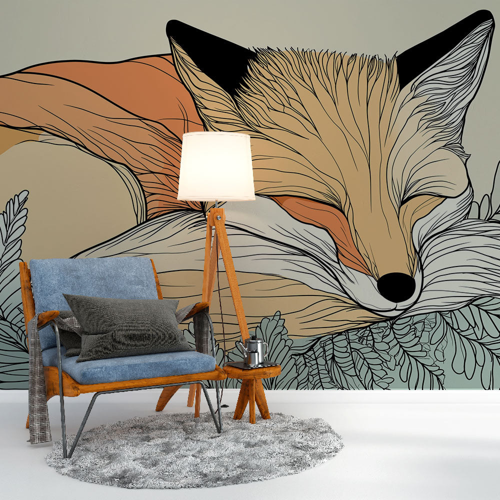 Sleeping Fox Wallpaper | Peaceful Fox Framed by Soft Leaves