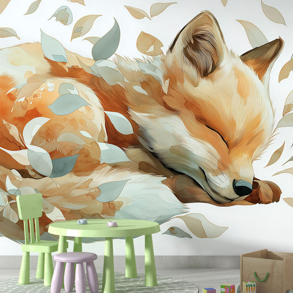 Sleeping Fox Wallpaper | Peaceful Fox and Delicate Leaves