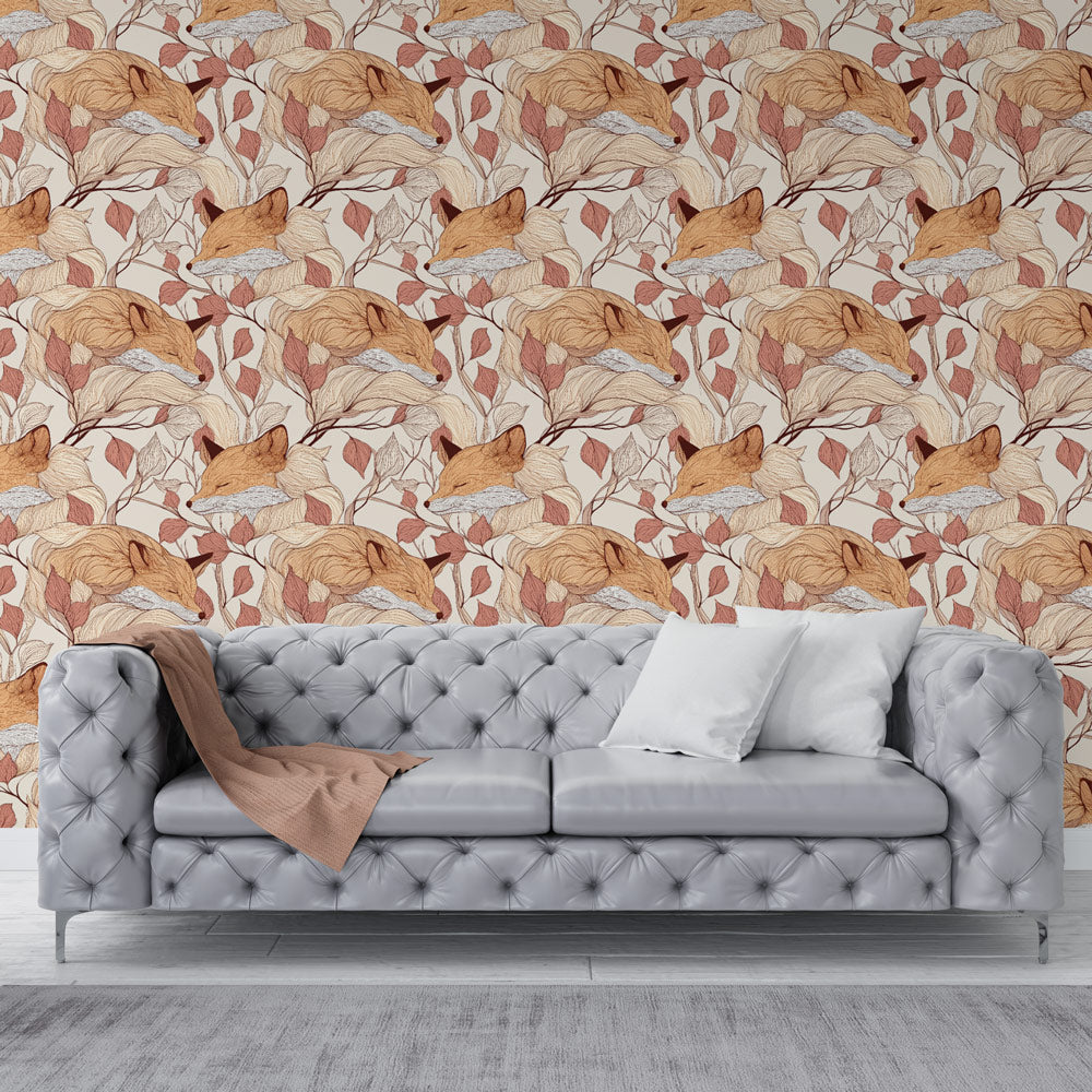 Fox Wallpaper | Sleeping Foxes Surrounded by Soft Foliage