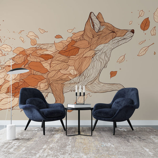 Fox and Leaves Wallpaper | Running Fox with Autumn Foliage
