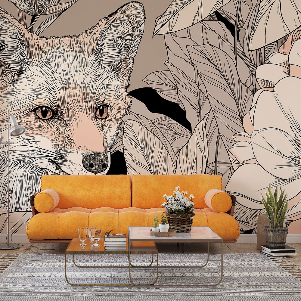 Fox Wallpaper | Fox Hidden Among Leaves and Fine Flowers