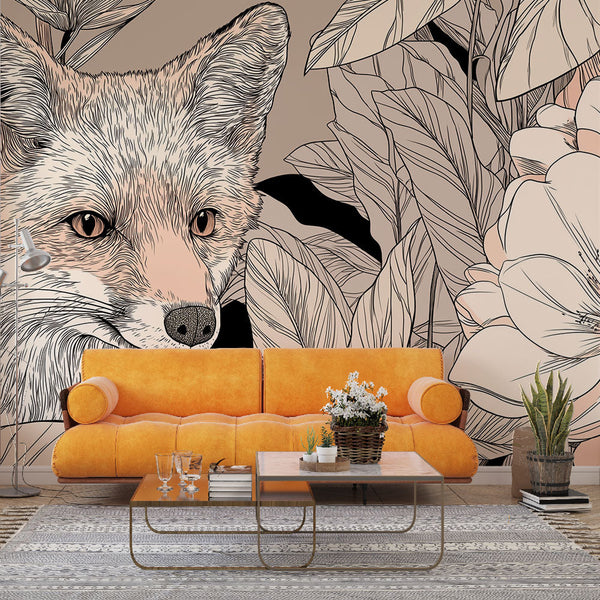 Fox Wallpaper | Fox Hidden Among Leaves and Fine Flowers