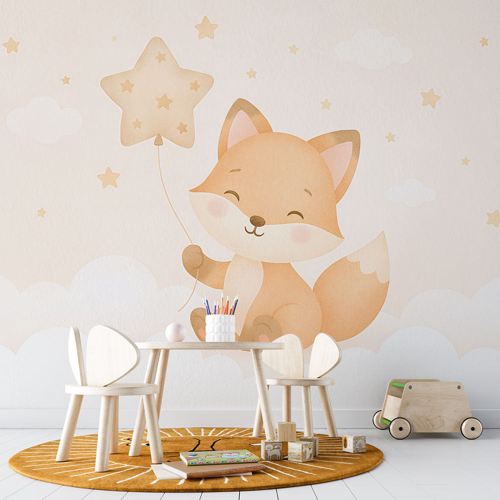 Cute Fox Wallpaper | Adorable Fox Holding a Star-Shaped Balloon