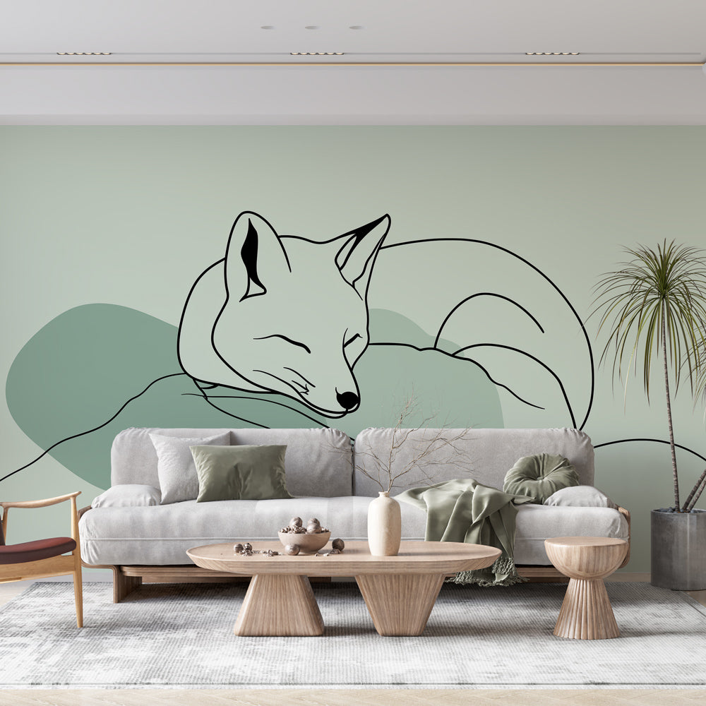 Minimalist Fox Wallpaper | Sleeping Fox on Soft Green