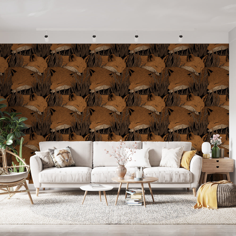 Fox Wallpaper | Sleeping Foxes in Grass Wall Mural