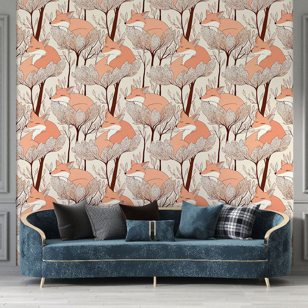 Fox Wallpaper | Blush Pink Foxes Among Delicate Foliage