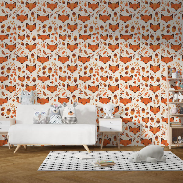 Fox Wallpaper | Playful Foxes and Autumn Leaves Wall Mural