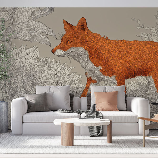Fox Wallpaper | Stylized Fox Amid Lush Tropical Plants