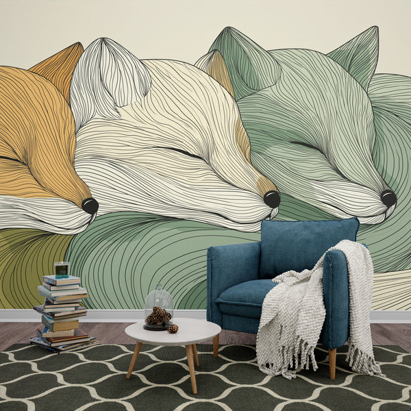 Fox Wallpaper | Three Calm Foxes in Warm Earthy Tones