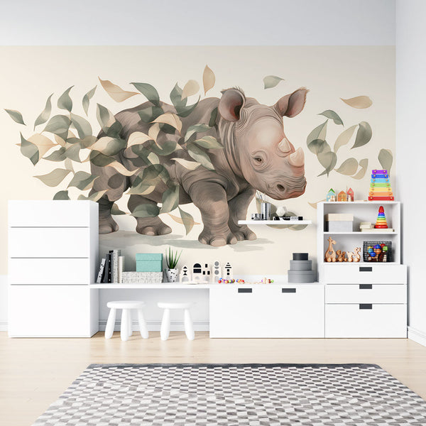 Rhinoceros Wallpaper | Young Rhino Among Delicate Leaves
