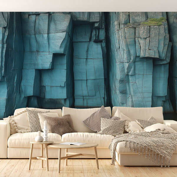 Blue Rock Wallpaper | Marine Stone Texture Facade Wall Mural
