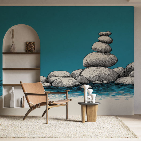 Rock Wallpaper | Graphic White Stones on Navy Blue
