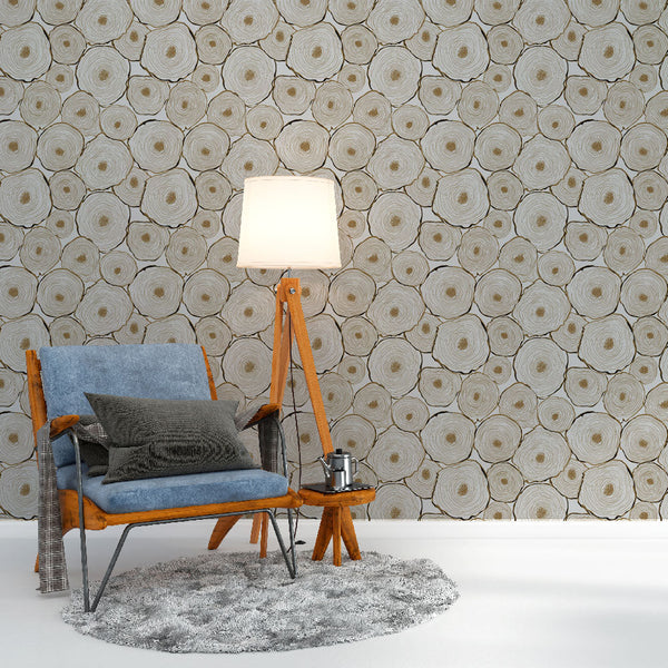 Log Wallpaper | Golden Wood Rounds Wall Mural